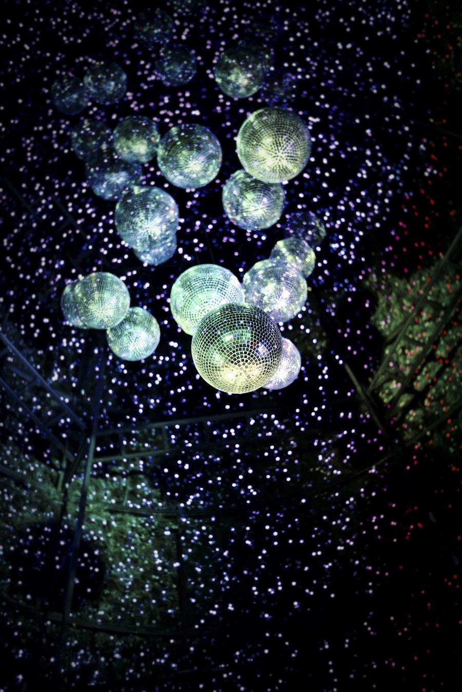 Glittering disco balls lighting up the night
